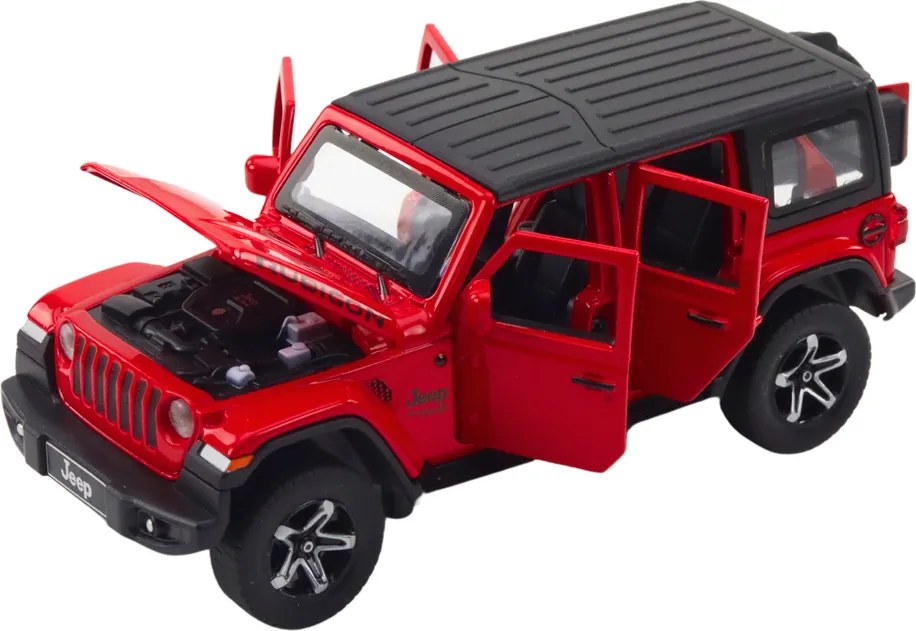 LEAN Toys Súprava: terénne auto, karavan, kovové, pohon, svetlá, zvuky, červená, 1:32