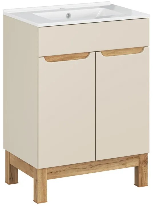 Kúpeľňová skrinka Bali Lava so zápustným umývadlom 60 cm kašmírová/dub wotan