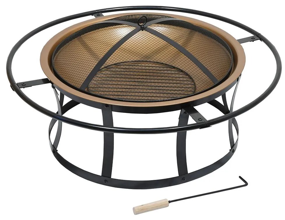 Prenosné ohnisko na drevo s roštom čierna/medená