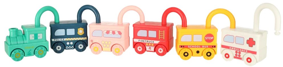 KIK Montessori senzorická hračka: 6 autíčok s visiacimi zámkami – učí farby a čísla 18m+