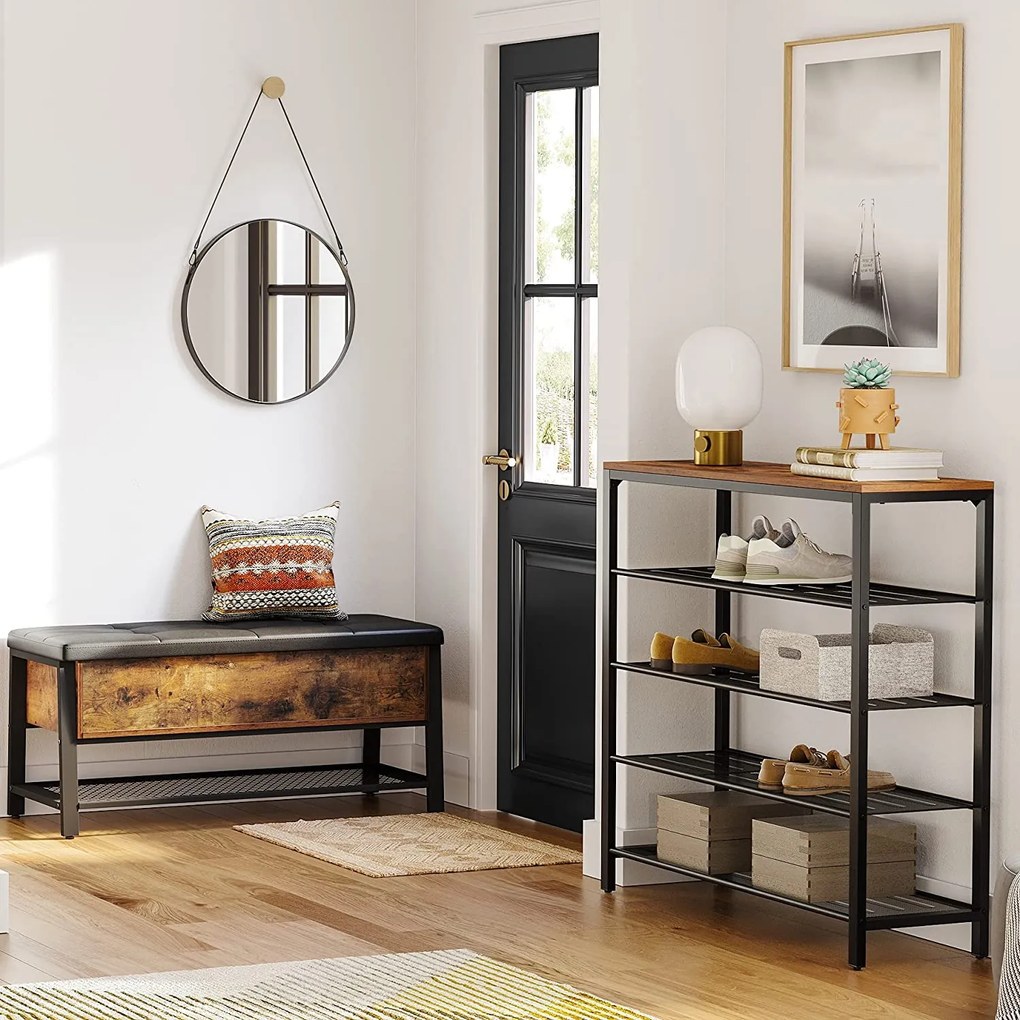 Stojan na topánky, 5-úrovňový botník, rustikálny hnedý a čierny