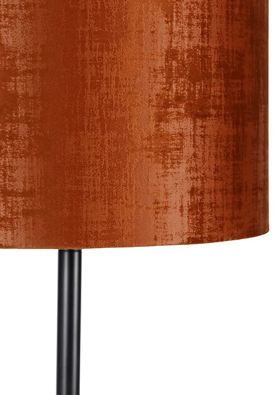 Stojaca lampa čierna s tienidlom z oranžového zamatu 40 cm - Simplo