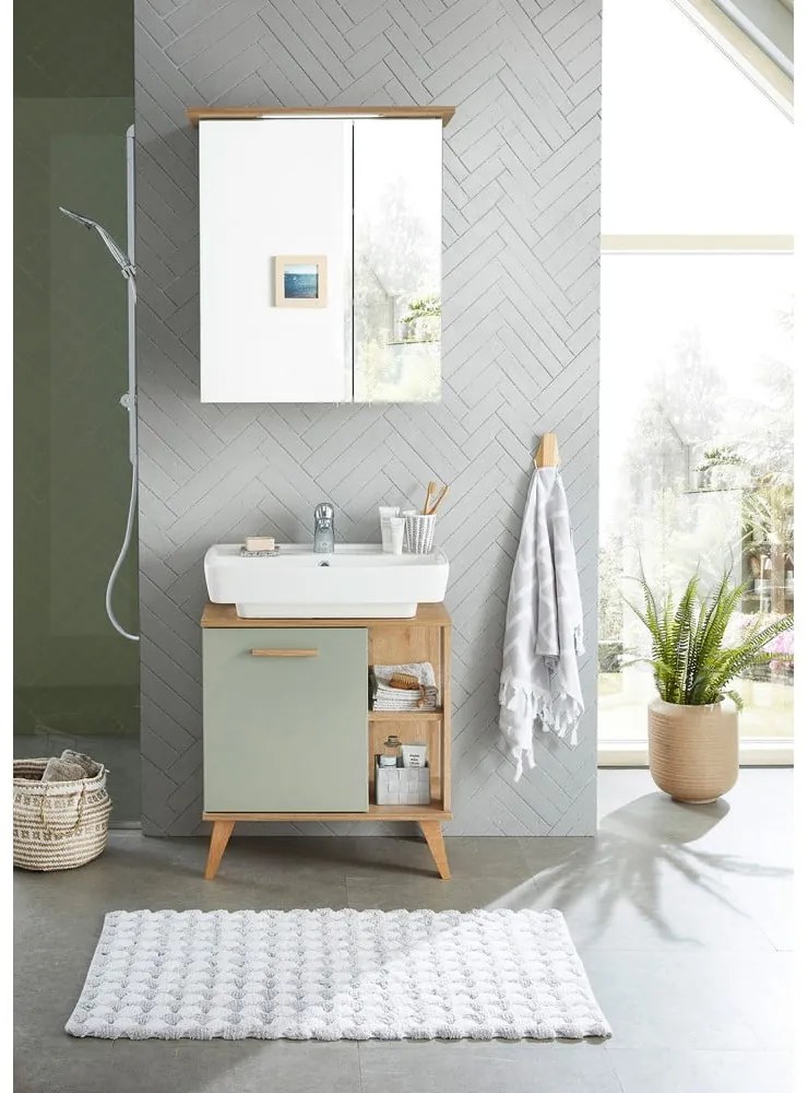 Zelená skrinka pod umývadlo v dekore duba 60x65 cm Set 963 - Pelipal