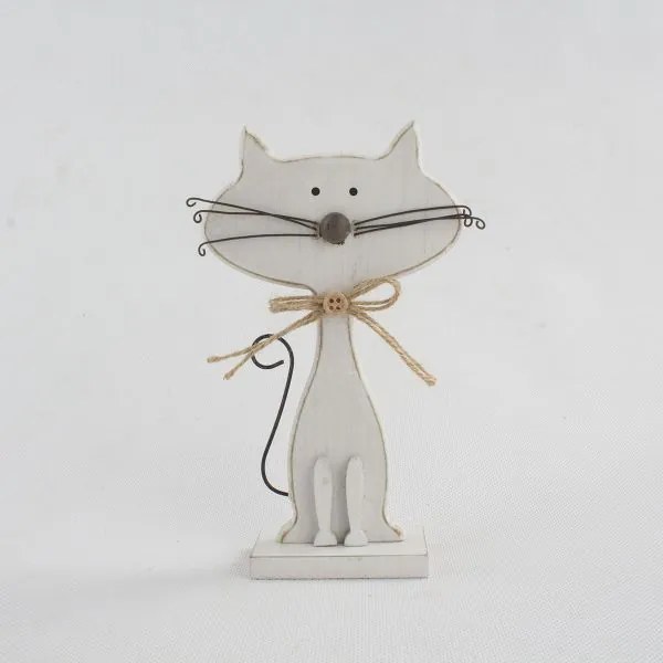 Drevená mačka biela 10,5×18×4cm