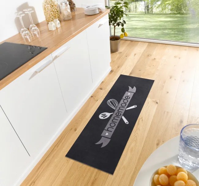 Koberec / Behúň Cook & Clean Homemade Kitchen čierny / biely / sivý