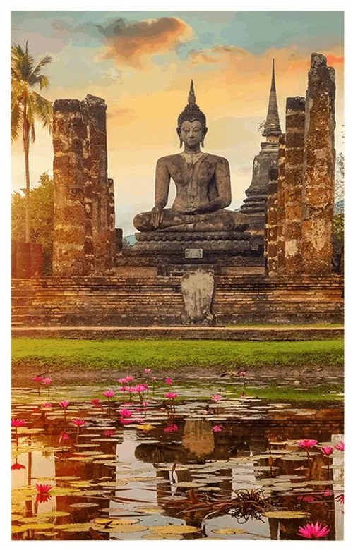 Plagát socha Budhu v parku Sukhothai - 40x60 silver