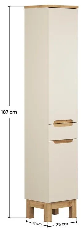 Vysoká kúpeľňová skrinka Bali 80-35-2D1S kašmírová/dub wotan