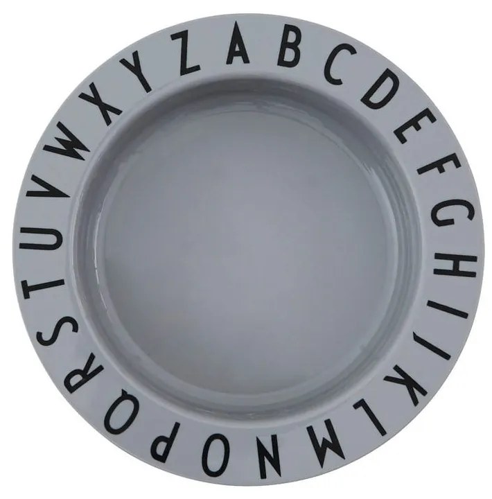 Sivý detský hlboký tanier Design Letters Eat &amp; Learn, 15,5 cm
