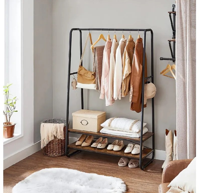 Stojan na oblečenie s 2 policami TAYLOR 100x45x160 cm, rustikálne hnedý