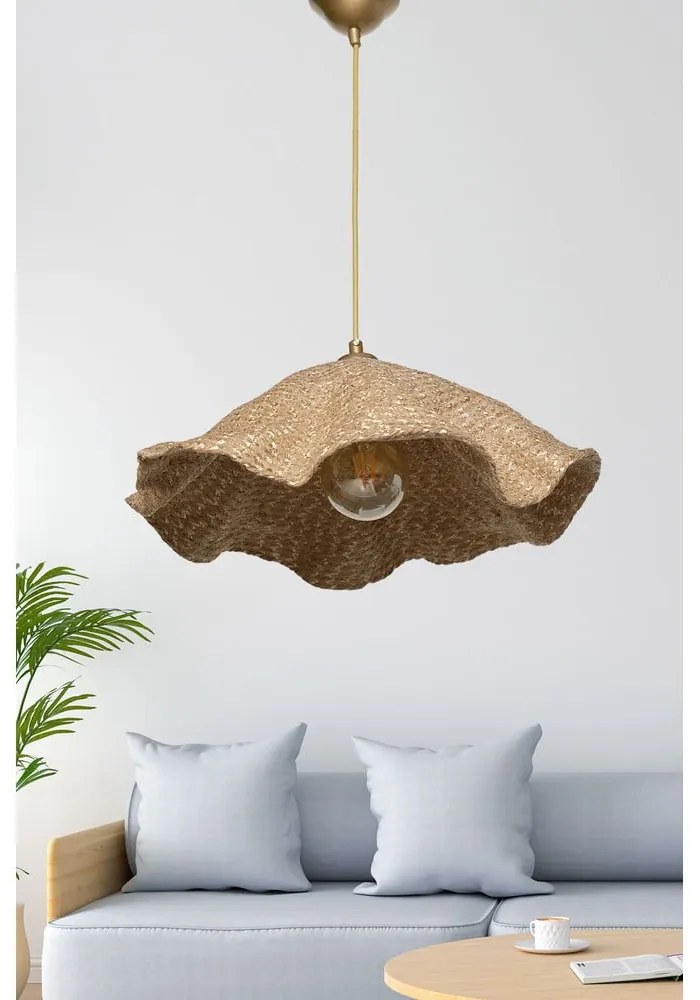 Svetlohnedé závesné svietidlo s textilným tienidlom ø 44 cm – Opviq lights