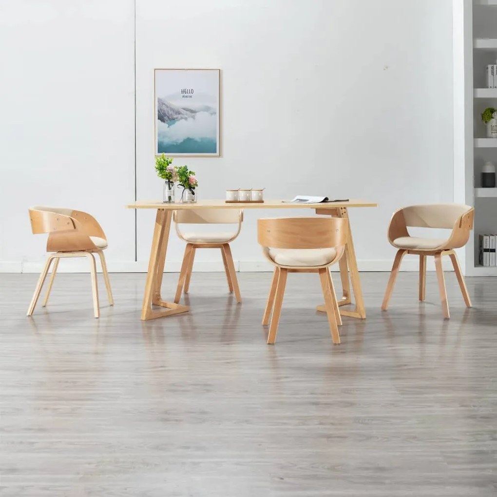 vidaXL Jedálenské stoličky 4 ks krémové ohýbané drevo a umelá koža
