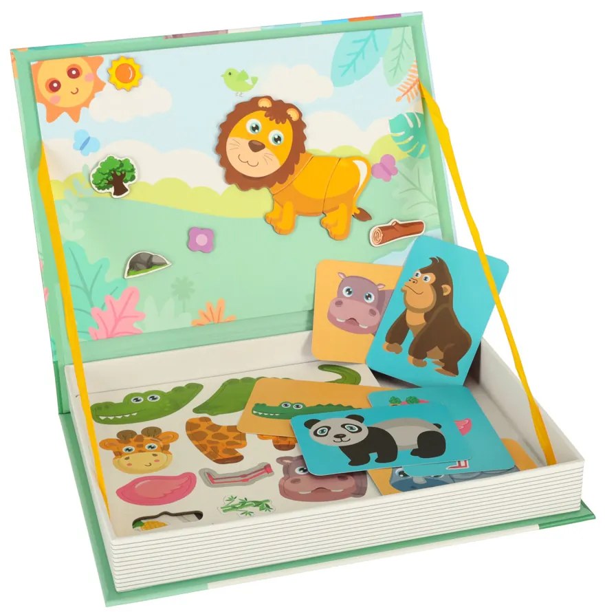 KIK Magnetická knižka s puzzle zvieratá safari, 47 dielov