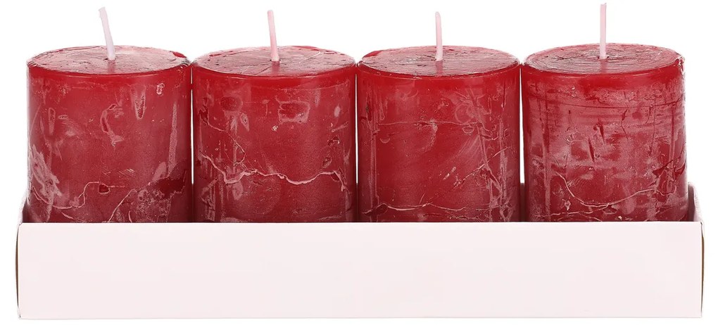 Súprava sviečok, červená, 4 ks, parafín