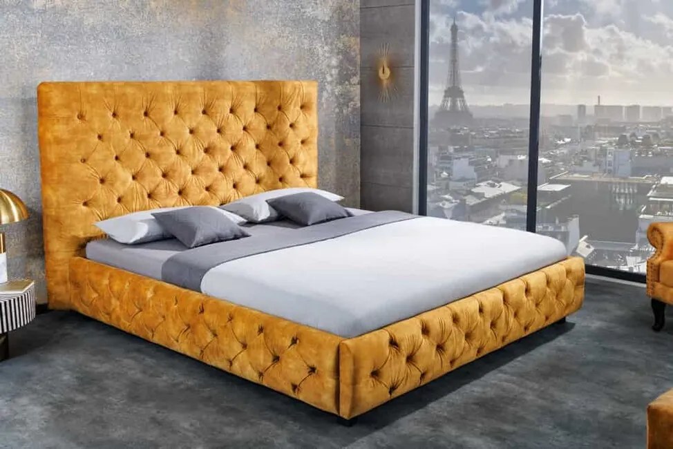 Dizajnová manželská posteľ Paris horčicový zamat 160x200cm