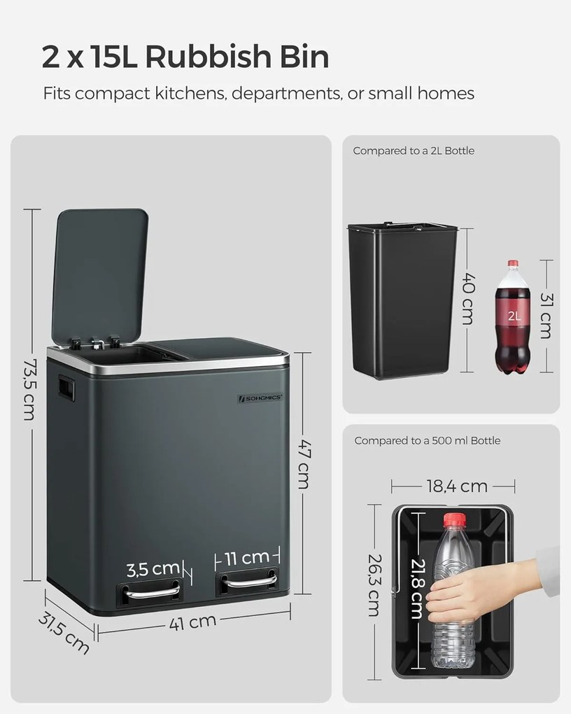 Recyklačný odpadkový kôš SONGMICS LTB30GS