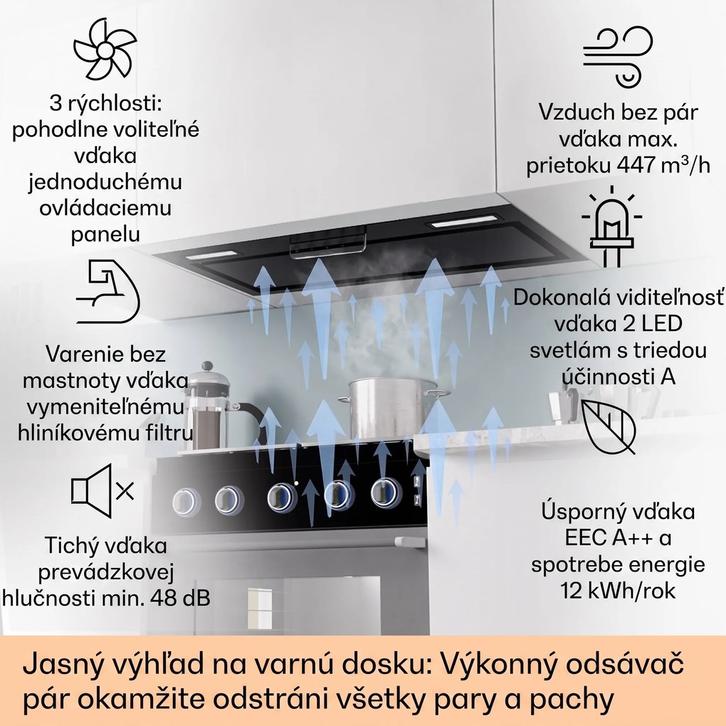 Klarstein Camila, vstavaný digestor, 70 cm, 380 m³/h, LED, dotyková plocha, nehrdzavejúca oceľ