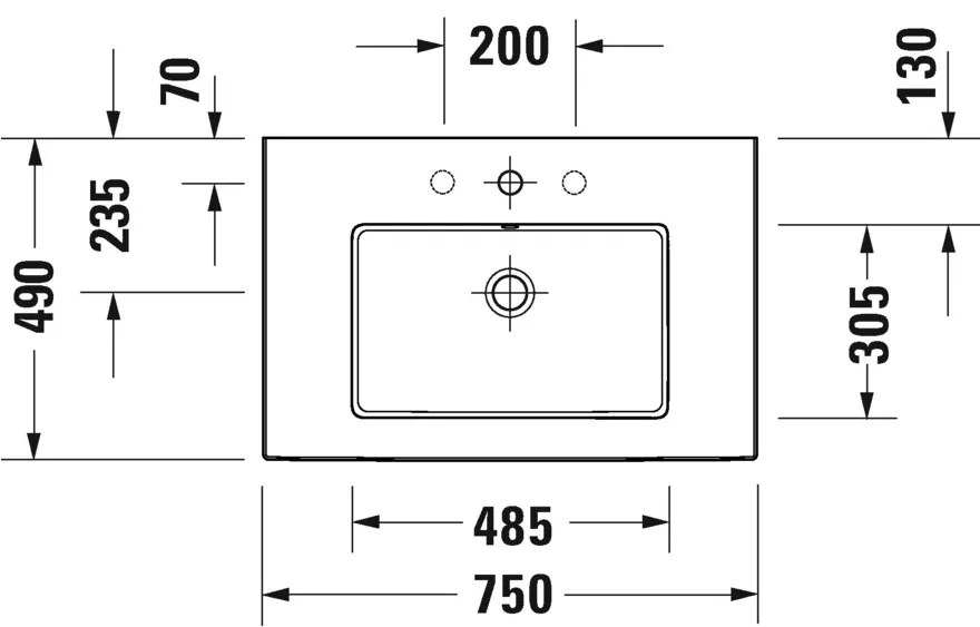 Duravit White Tulip - Umývadlo do nábytku s prepadom 750x490mm, 1 otvor na batériu, Push-Open ventil s keramickou krytkou, biela 2363750000