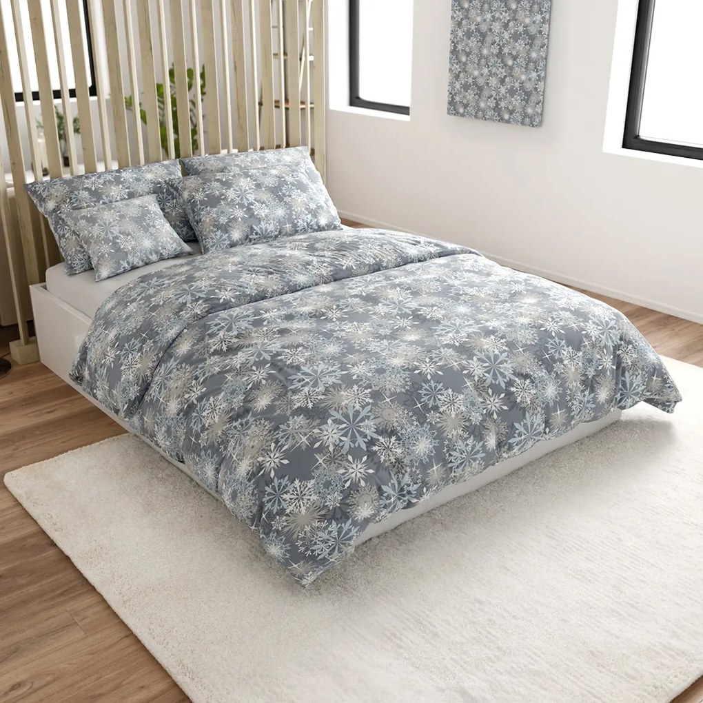 Flanelové obliečky z mikrovlákna SNOWFLAKE modro-sivé Rozmer obliečky: 70 x 90 cm | 140 x 220 cm