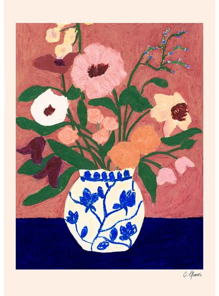 Plagát 30x40 cm Flowers on Blue Table – Carla Llanos – The Poster Club