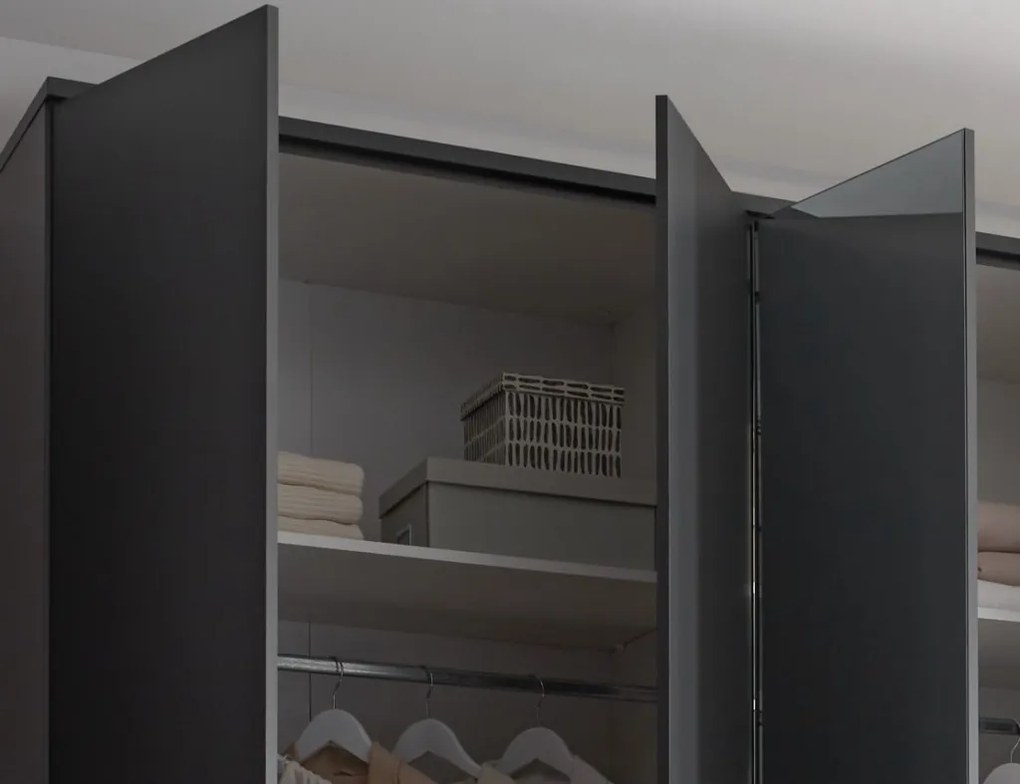 Šatníková skriňa so zrkadlami Kevo, 270 cm, grafitová