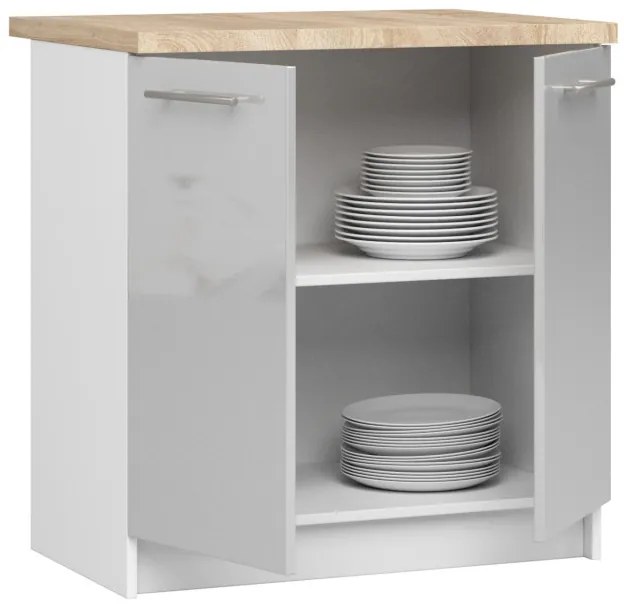 Spodná kuchynská skrinka s doskou OLIWIA S80 biela / metalická, lesk