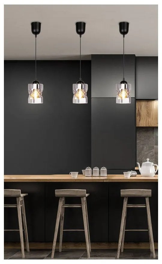 Čierne závesné svietidlo so skleneným tienidlom ø 10 cm Felis - Candellux Lighting