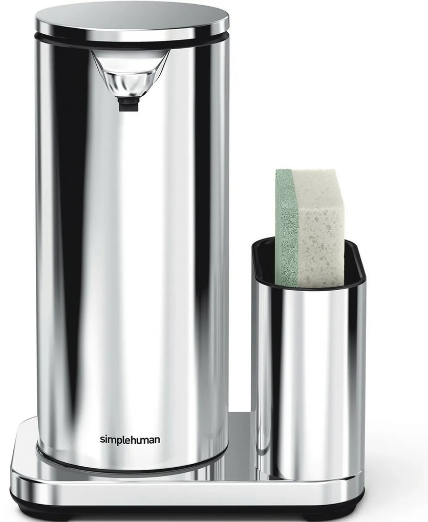 Simplehuman bezdotykový dávkovač s držiakom našpongiu 414 ml, leštená nehrdzavejúca oceľ