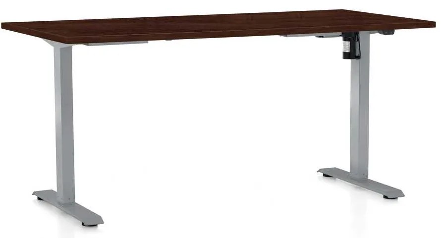 Výškovo nastaviteľný stôl OfficeTech A, 160 x 80 cm, sivá podnož, wenge