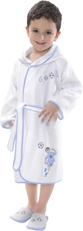 Soft Cotton Detský župan FOOTBALLER s kapucňou v darčekovom balení Biela / modrá výšivka 10 let (vel.140 cm)