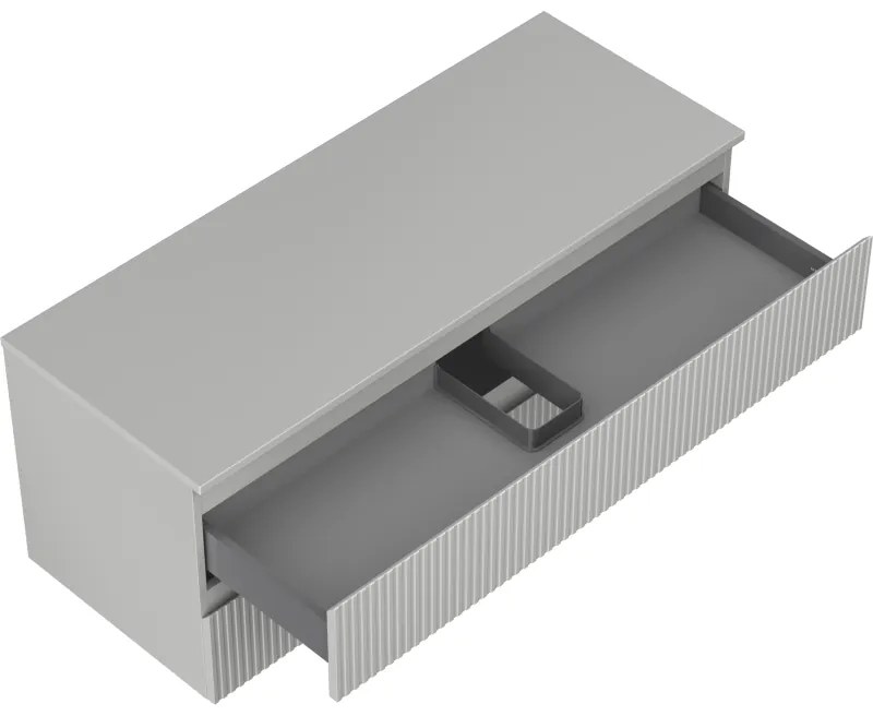 Mexen Rivel, kúpeľňová skrinka 120 cm s pracovnou doskou, 2 zásuvky, drážkovaná, matná sivá, 91A20-12047-2-BFFC62