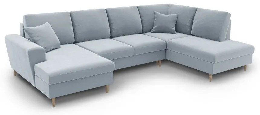 Svetlomodrá zamatová rozkladacia/s úložným priestorom rohová pohovka (pravý roh/do "U") Kyoto – Cosmopolitan Design