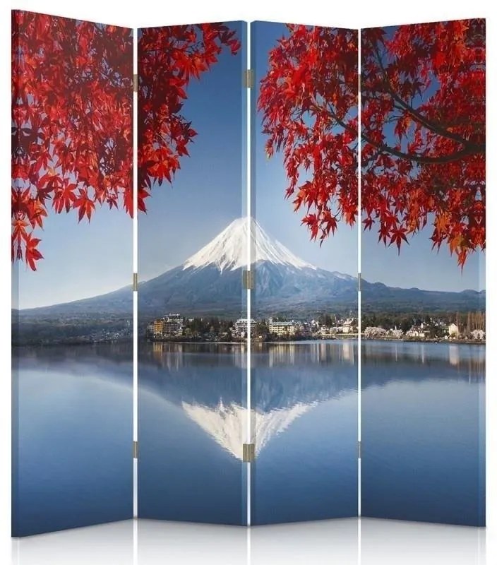 Gario Paraván Fuji a červené listy Rozmery: 110 x 170 cm, Prevedenie: Otočný paraván 360°