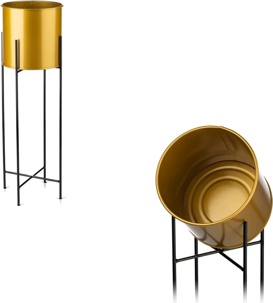 KOVOVÝ KVETINÁČ SO STOJANOM GLAMOUR 75X24 CM ZLATÁ/ČIERNA