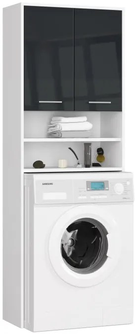 Kúpeľňová skrinka nad práčku FIN 2D biela / grafitová, lesk