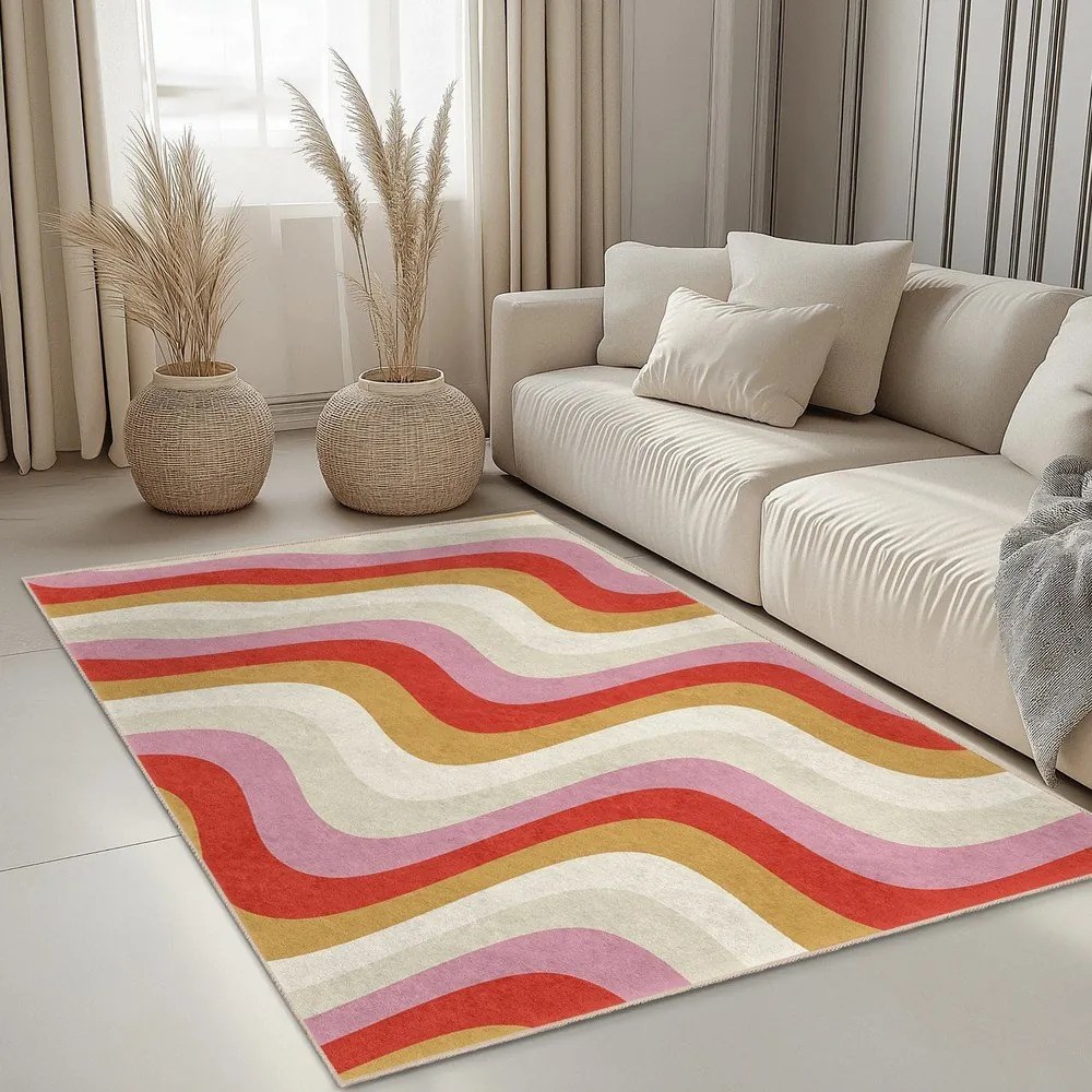 Žltý/ružový prateľný koberec 80x150 cm Creamy Raspberry Swirl – Mila Home