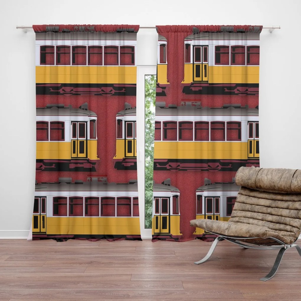 Sablio Záves Lisabonské historické električky Červený Pattern: 2ks 140x250cm