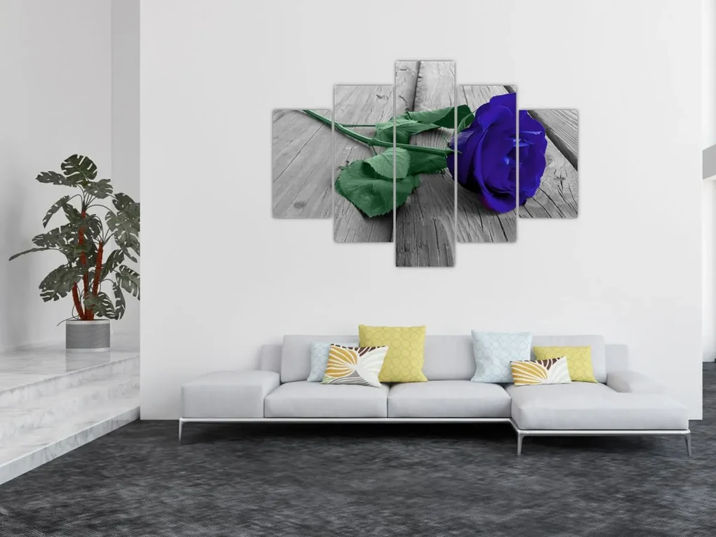 Obraz - Modrá ruža so zelenou stonkou (150x105 cm)