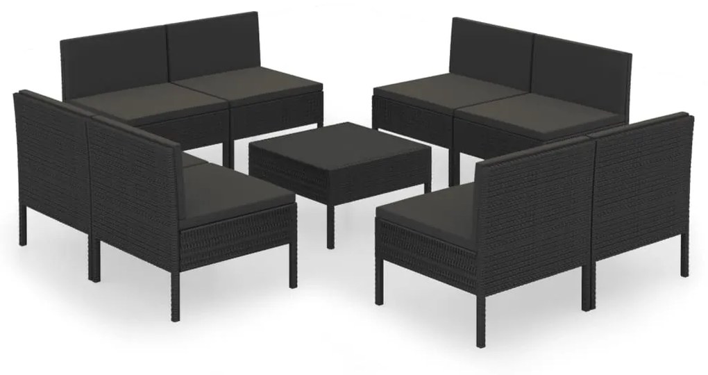 vidaXL 9-dielny záhradný sedací set s vankúšmi polyratanový čierny