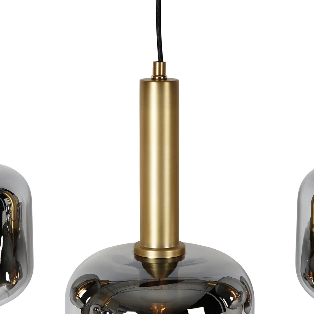 Inteligentná závesná lampa čierna so zlatou a oválnym dymovým sklom 5-svetelná vrátane 5 Zigbee A60 - Zuzanna