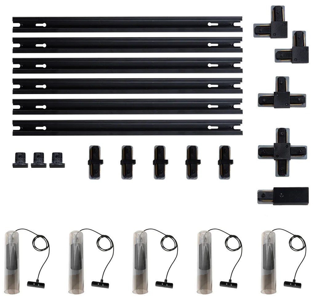 Moderný koľajnicový systém s 5 čiernymi závesnými svetlami 1-fázový - Iconic Lloyd