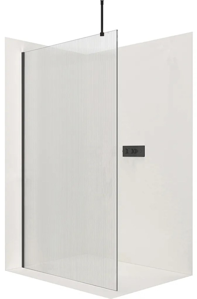 CERANO - Sprchová zástena Walk-in Onyx Top L/P - guľatá vzpera - čierna matná, ryhované sklo - 70x200 cm, CER-CER-8050BD1578