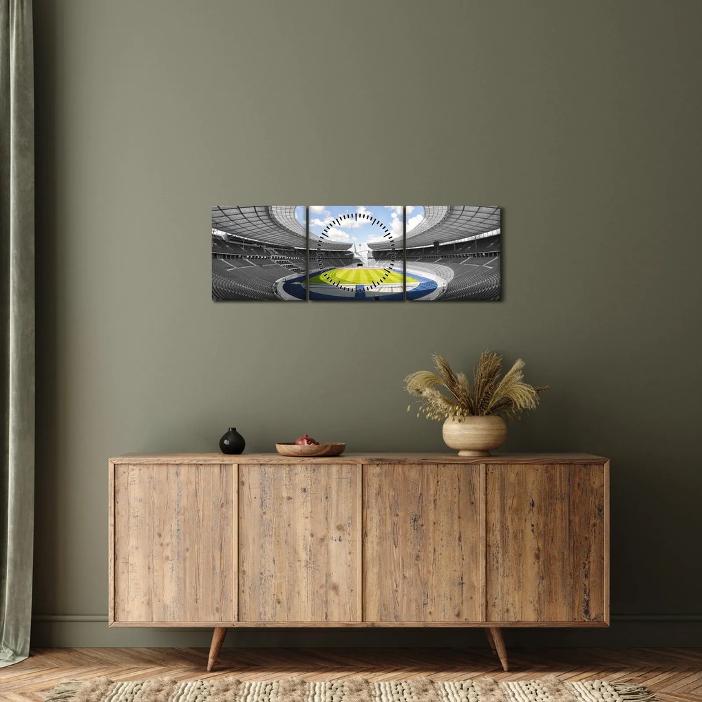 Obraz - futbalový štadión (s hodinami) (90x30 cm)