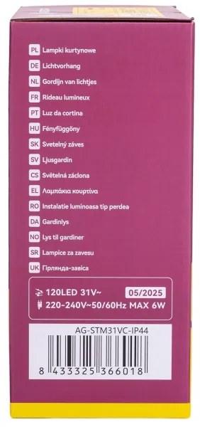 Aigostar - LED vonkajší vianočný reťazec 120xLED/6W/230V/8 funkcií 3x0,6m IP44 teplá bielaDO