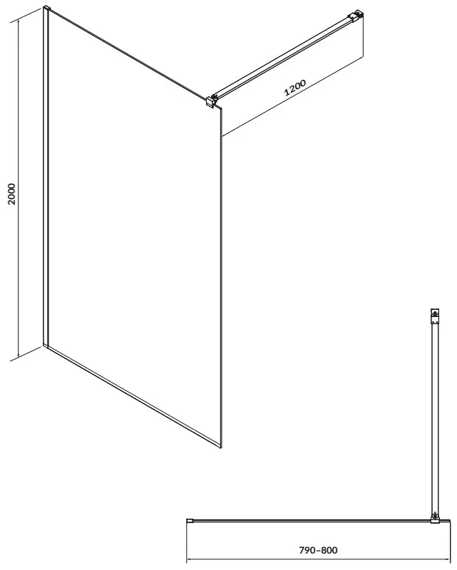 Cersanit Mille, sprchová zástena typu Walk-In 80x200 cm, 8mm číre sklo, čierny profil, S161-007