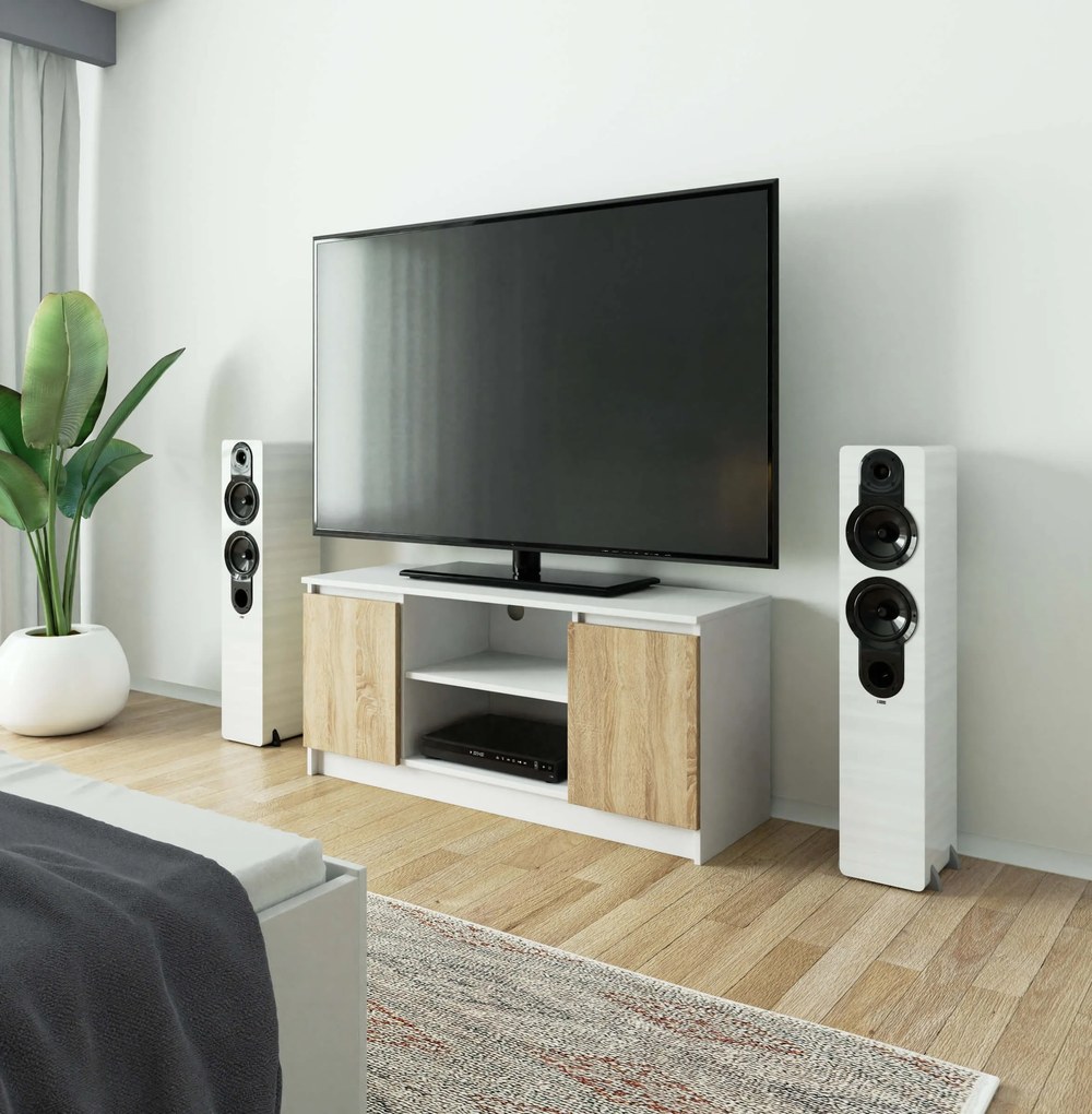 TV stolík Darian  (biela + dub sonoma). Akcia -11%. Vlastná spoľahlivá doprava až k Vám domov. 1069521