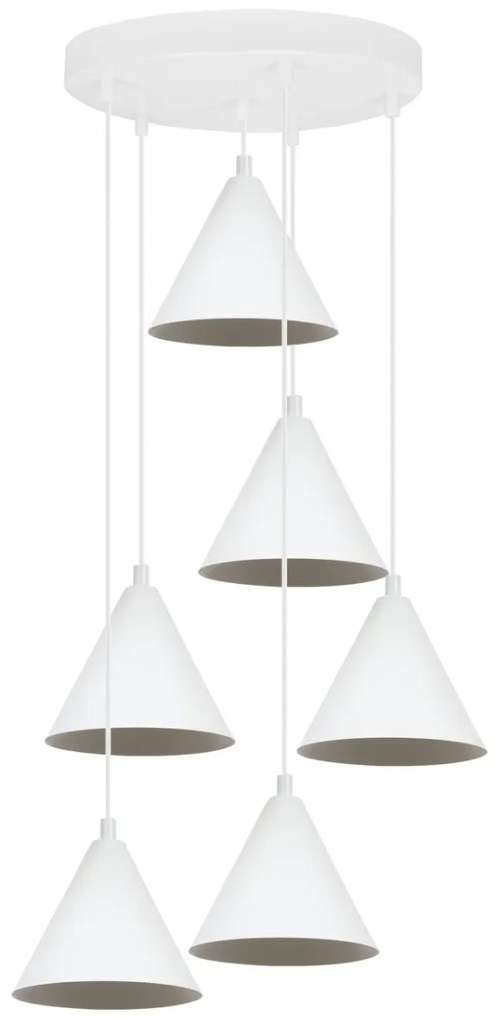 Závesné svietidlo Soho, 6x biele kovové tienidlo, o