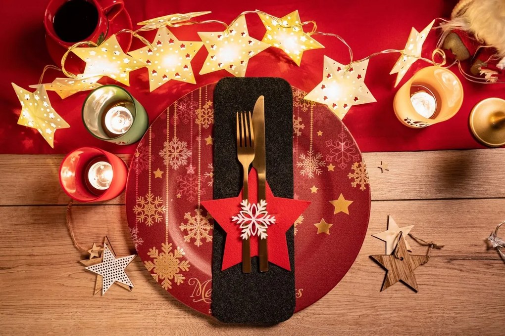 Vianočný obal na príbor Red Star 6 ks červený