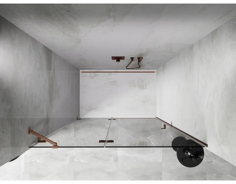 Mexen Lunar, ľavé otočné sprchové dvere 135 cm, 8mm číre sklo, medený matný profil, 834-135-000-65-00-L