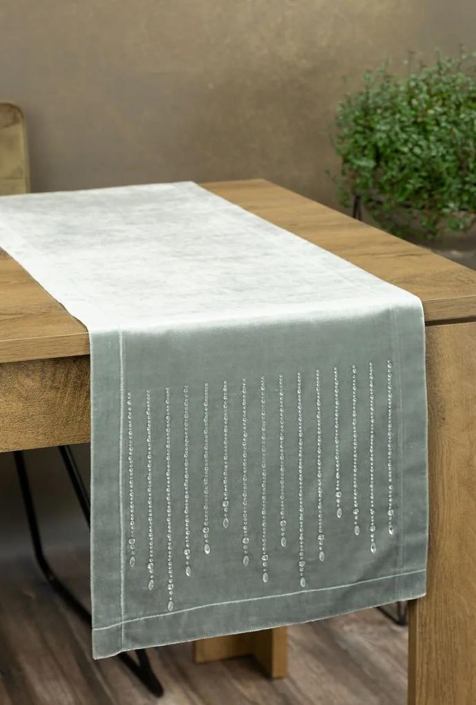 Dekorstudio Behúň na stôl ROYAL 3 z lesklého zamatu s kamienkami v striebornej farbe Rozmer behúňa (šírka x dĺžka): 35x220cm