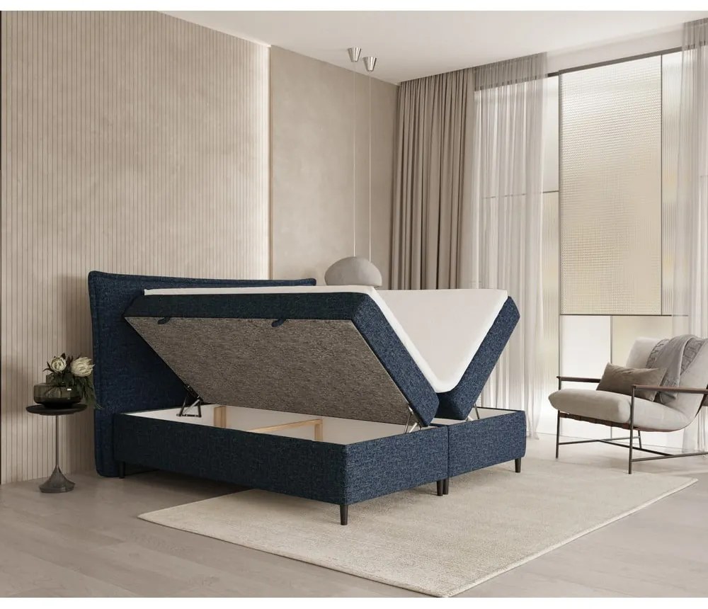 Tmavomodrá boxspring posteľ s úložným priestorom 140x200 cm Sinai – Maison de Rêve